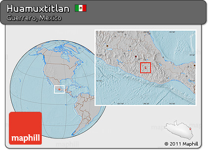 Gray Location Map of Huamuxtitlan, hill shading