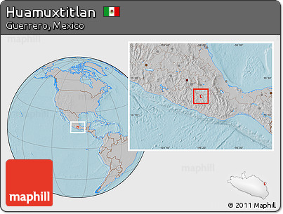 Gray Location Map of Huamuxtitlan, hill shading