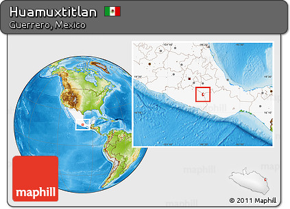 Physical Location Map of Huamuxtitlan, highlighted country