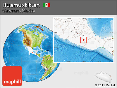 Physical Location Map of Huamuxtitlan, highlighted country