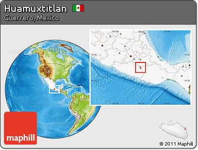 Physical Location Map of Huamuxtitlan, highlighted country