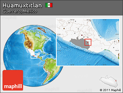 Physical Location Map of Huamuxtitlan, highlighted country, highlighted parent region