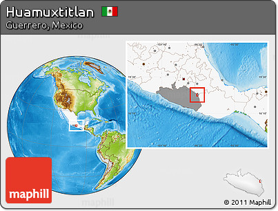 Physical Location Map of Huamuxtitlan, highlighted country, highlighted parent region