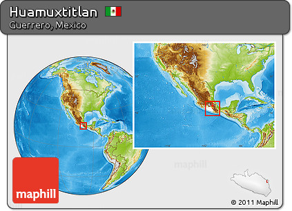 Physical Location Map of Huamuxtitlan, highlighted parent region, within the entire country
