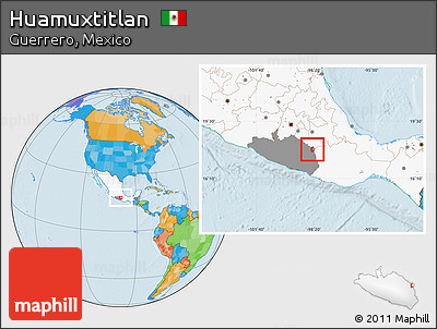 Political Location Map of Huamuxtitlan, highlighted country, highlighted parent region