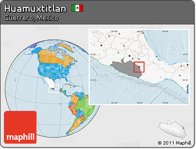 Political Location Map of Huamuxtitlan, highlighted country, highlighted parent region