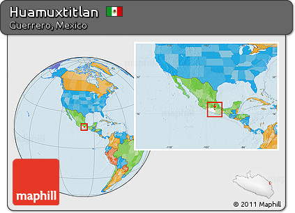 Political Location Map of Huamuxtitlan, highlighted parent region, within the entire country