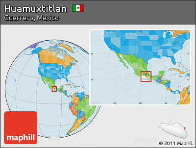 Political Location Map of Huamuxtitlan, highlighted parent region, within the entire country