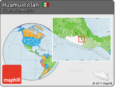 Political Location Map of Huamuxtitlan, highlighted parent region