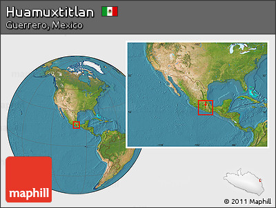 Satellite Location Map of Huamuxtitlan, within the entire country