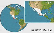 Satellite Location Map of Huamuxtitlan, highlighted country, within the entire country