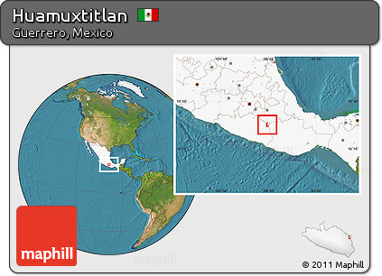 Satellite Location Map of Huamuxtitlan, highlighted country