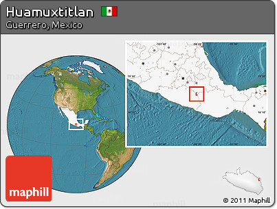 Satellite Location Map of Huamuxtitlan, highlighted country