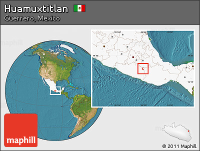Satellite Location Map of Huamuxtitlan, highlighted country