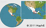 Satellite Location Map of Huamuxtitlan, highlighted country, highlighted parent region, within the entire country
