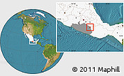 Satellite Location Map of Huamuxtitlan, highlighted country, highlighted parent region