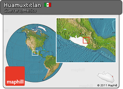 Satellite Location Map of Huamuxtitlan, highlighted parent region