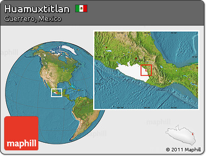 Satellite Location Map of Huamuxtitlan, highlighted parent region