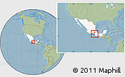 Savanna Style Location Map of Huamuxtitlan, highlighted country, highlighted parent region, within the entire country, hill shading