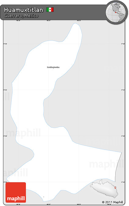 Silver Style Simple Map of Huamuxtitlan, single color outside