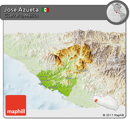Physical 3D Map of Jose Azueta, lighten