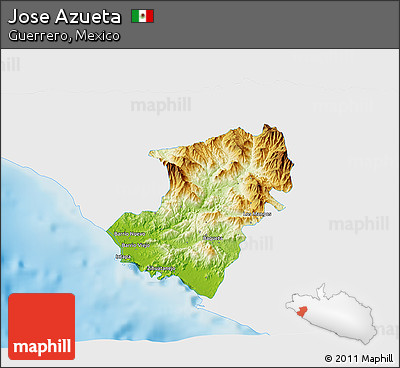 Physical 3D Map of Jose Azueta, single color outside