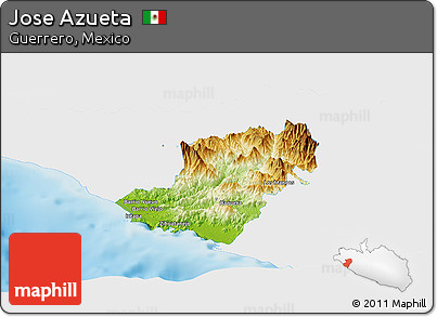 Physical Panoramic Map of Jose Azueta, single color outside