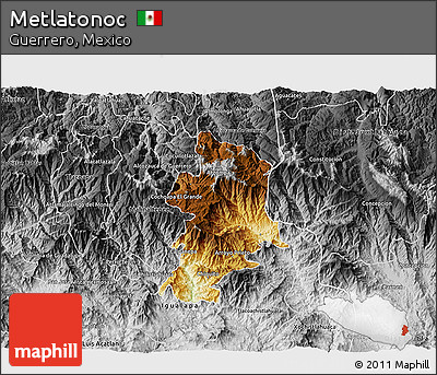 Physical 3D Map of Metlatonoc, desaturated