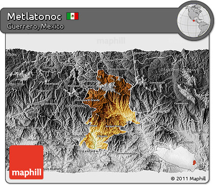 Physical 3D Map of Metlatonoc, desaturated