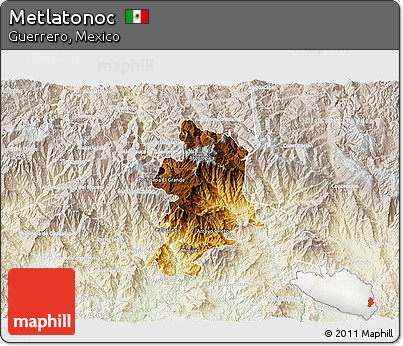 Physical 3D Map of Metlatonoc, lighten