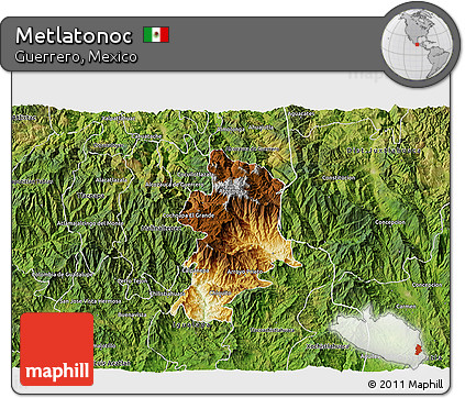 Physical 3D Map of Metlatonoc, satellite outside