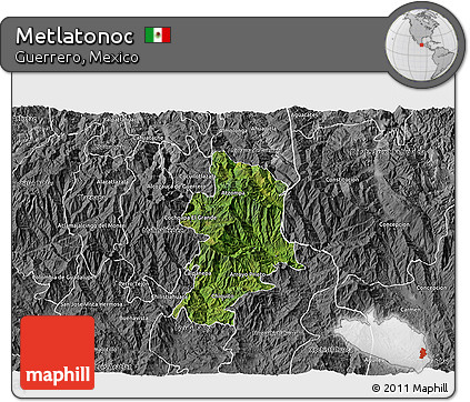 Satellite 3D Map of Metlatonoc, desaturated