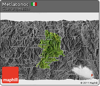 Satellite 3D Map of Metlatonoc, desaturated