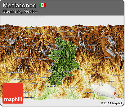 Satellite 3D Map of Metlatonoc, physical outside