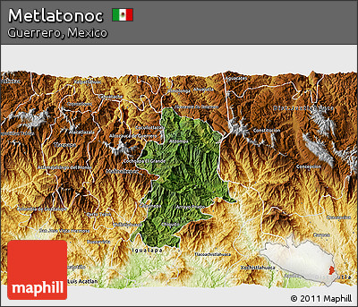 Satellite 3D Map of Metlatonoc, physical outside