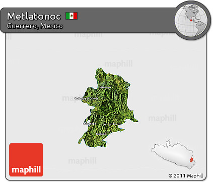 Satellite 3D Map of Metlatonoc, single color outside