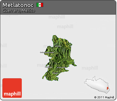 Satellite 3D Map of Metlatonoc, single color outside