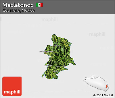 Satellite 3D Map of Metlatonoc, single color outside