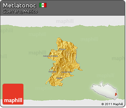 Savanna Style 3D Map of Metlatonoc, single color outside