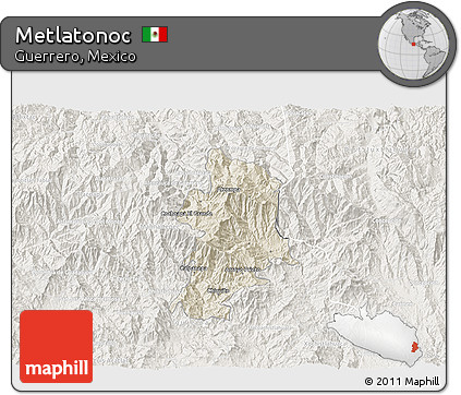 Shaded Relief 3D Map of Metlatonoc, lighten