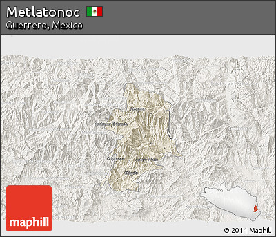 Shaded Relief 3D Map of Metlatonoc, lighten