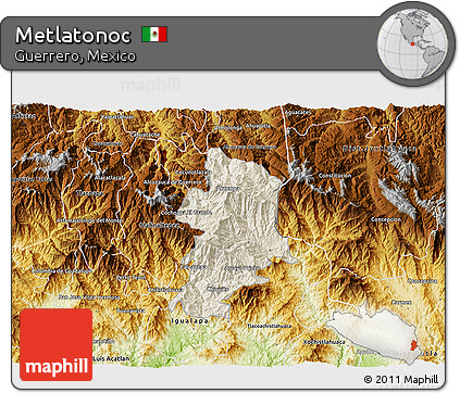 Shaded Relief 3D Map of Metlatonoc, physical outside
