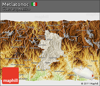Shaded Relief 3D Map of Metlatonoc, physical outside