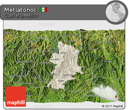 Shaded Relief 3D Map of Metlatonoc, satellite outside