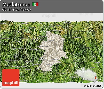Shaded Relief 3D Map of Metlatonoc, satellite outside