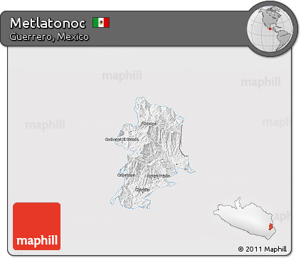 Silver Style 3D Map of Metlatonoc, single color outside