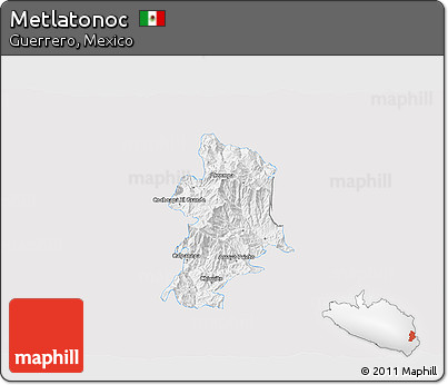 Silver Style 3D Map of Metlatonoc, single color outside