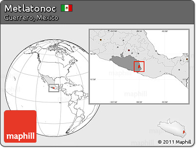Blank Location Map of Metlatonoc, highlighted country, highlighted parent region