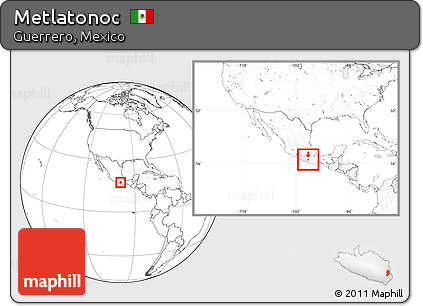 Blank Location Map of Metlatonoc, highlighted parent region, within the entire country