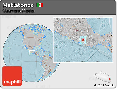 Gray Location Map of Metlatonoc, hill shading